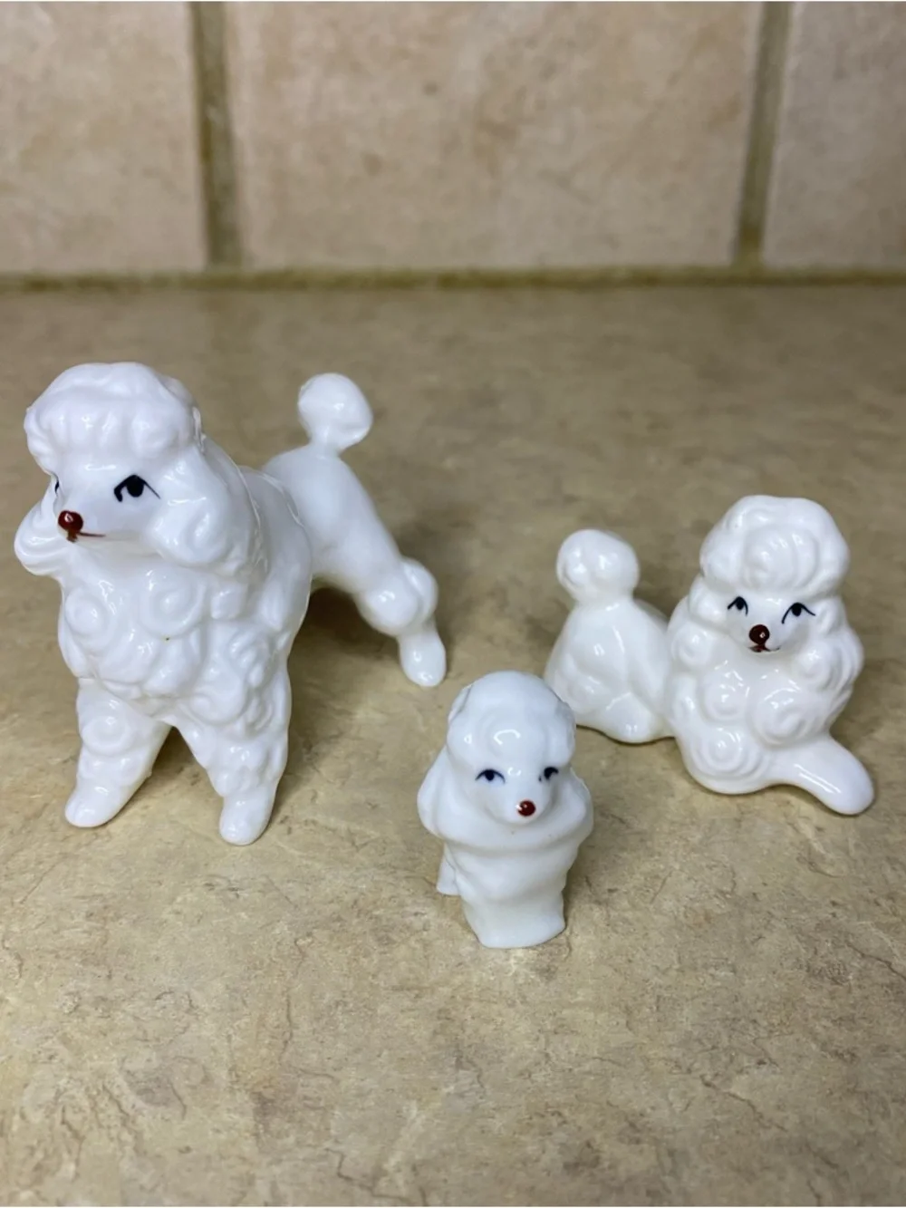 Vintage White Ceramic Poodle Trio Figurines – Collectible Set